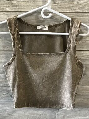 BN Zenana Outfitters Washed Taupe Square Neck Crop Tank